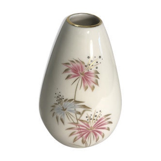 Former bavaria km white + drawing flowers 70s vintage porcelain vase