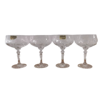 4 Champagne glasses in cut bohemian crystal Claudia