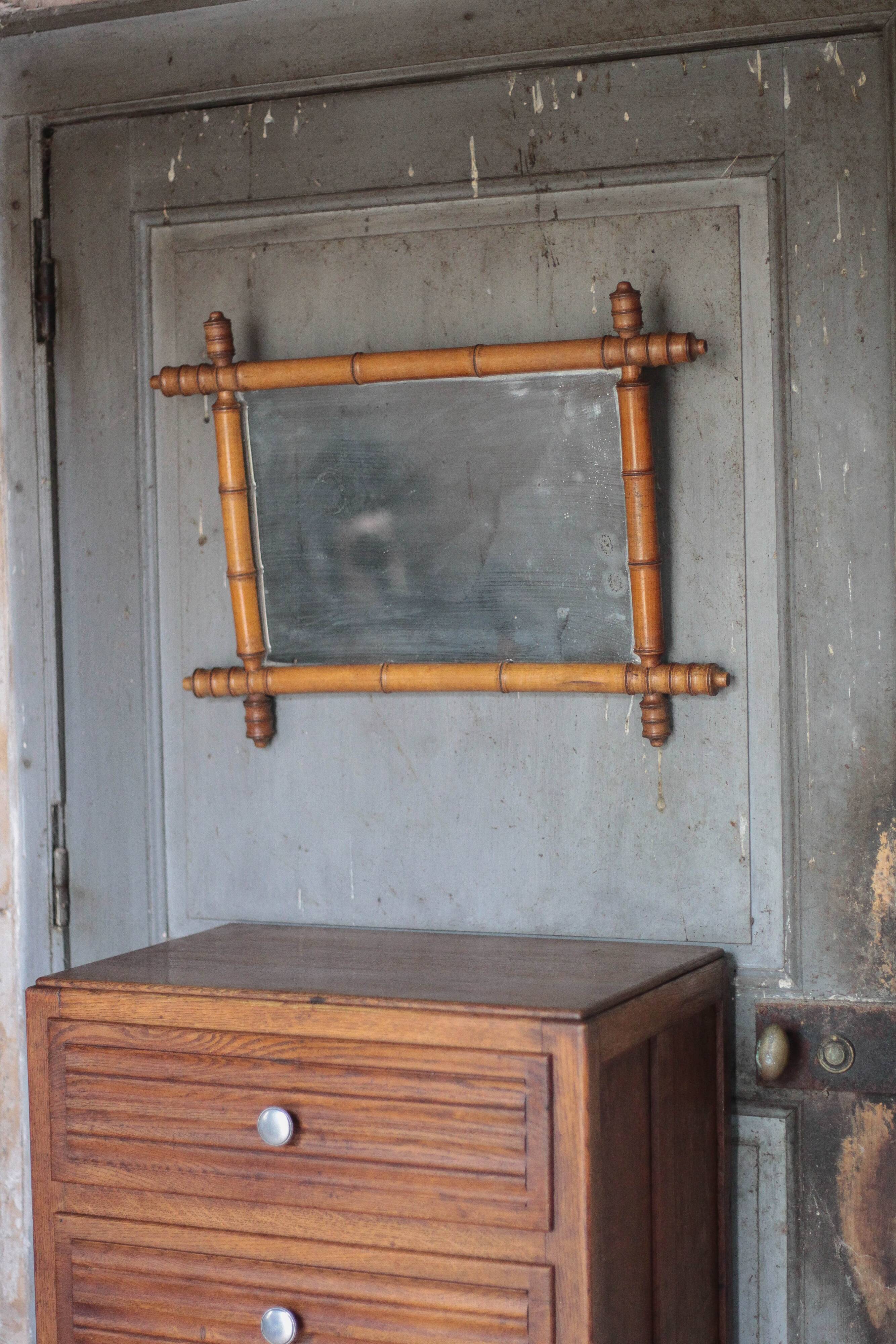 Miroir bois imitation bambou, miroir ancien, miroir à suspendre