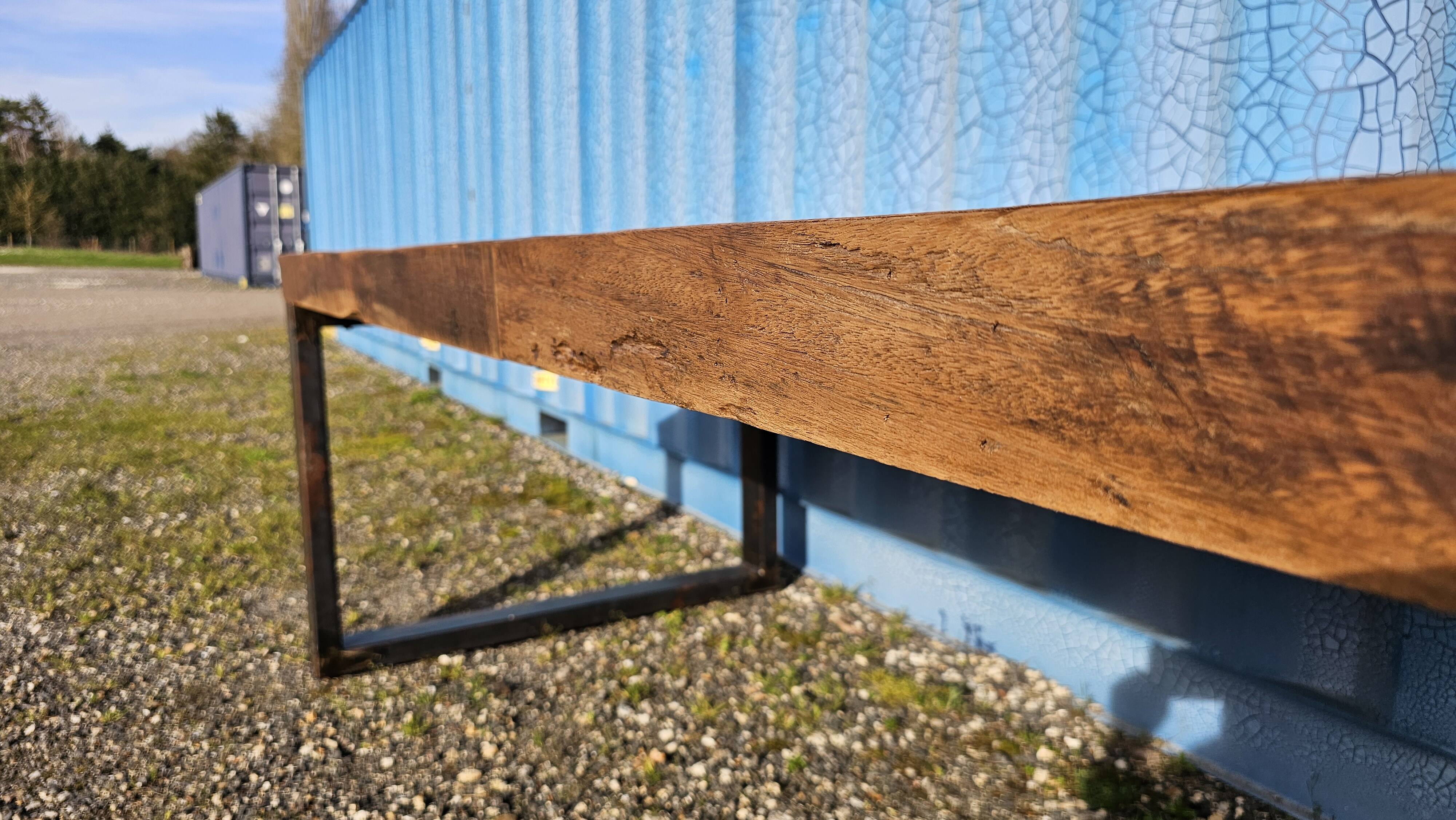 Industrial teak and metal table