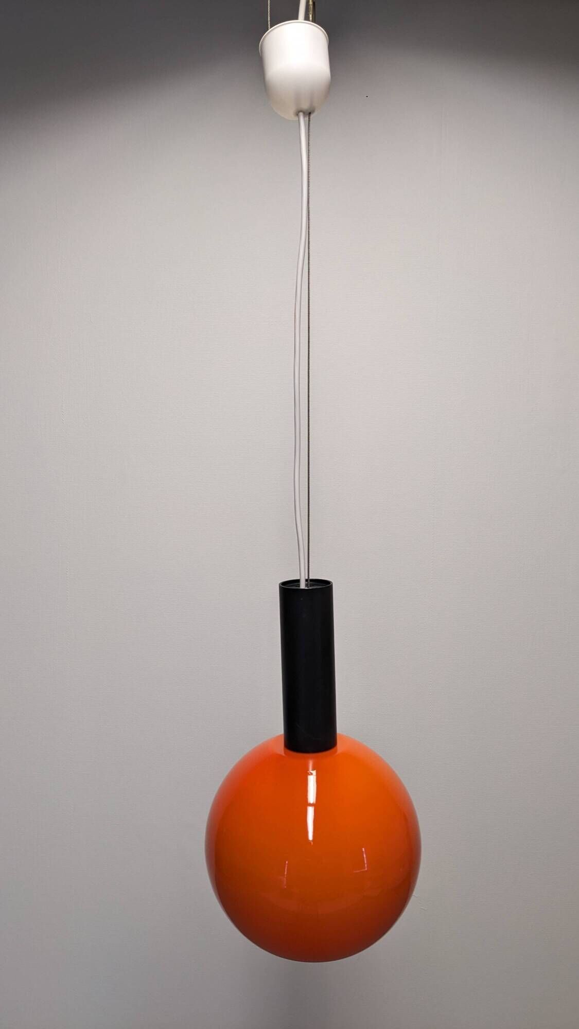 Orange opaline ball pendant light by Parscot, France circa 1970