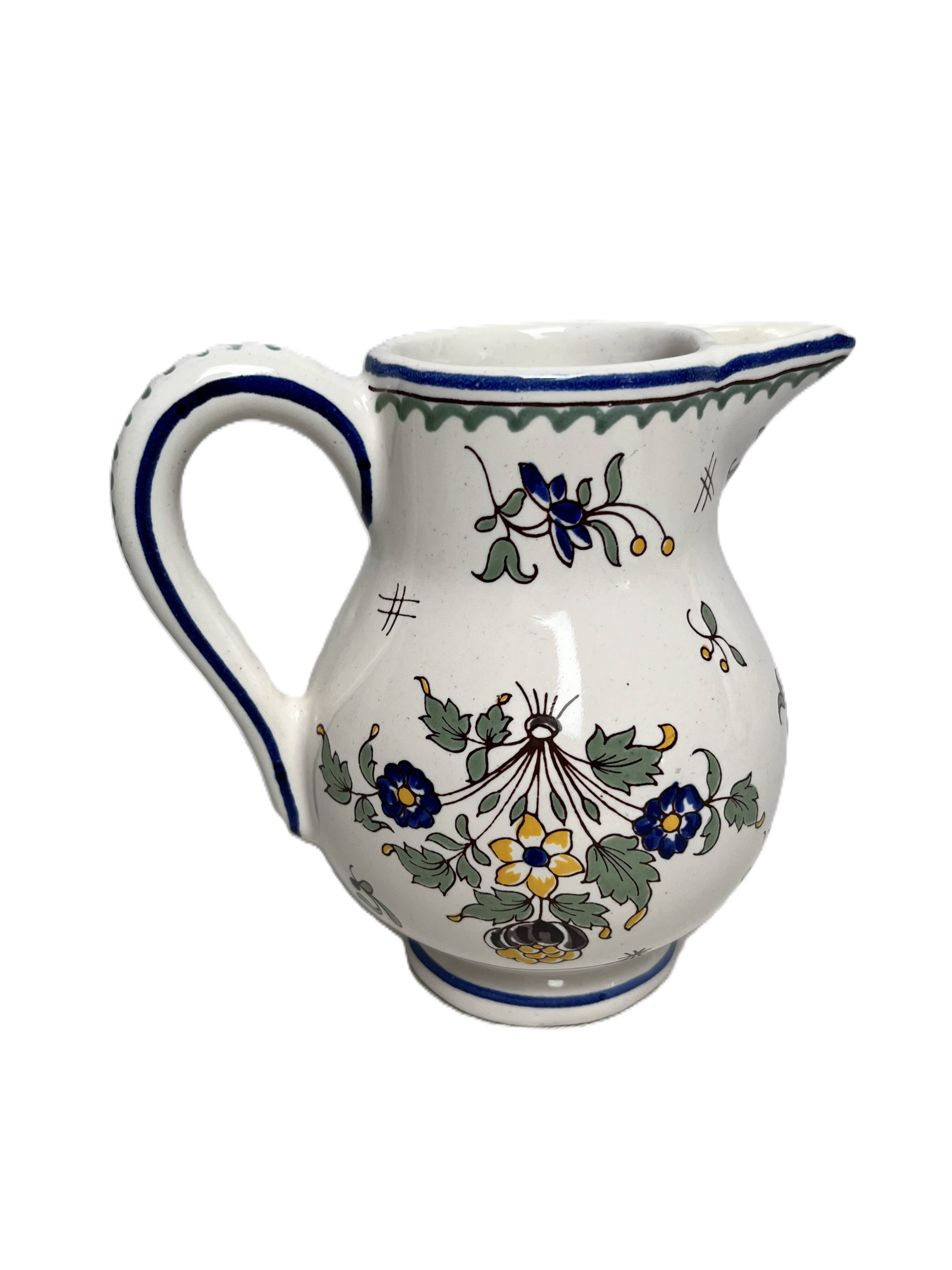Pérouges, polychrome earthenware pitcher, 20th century