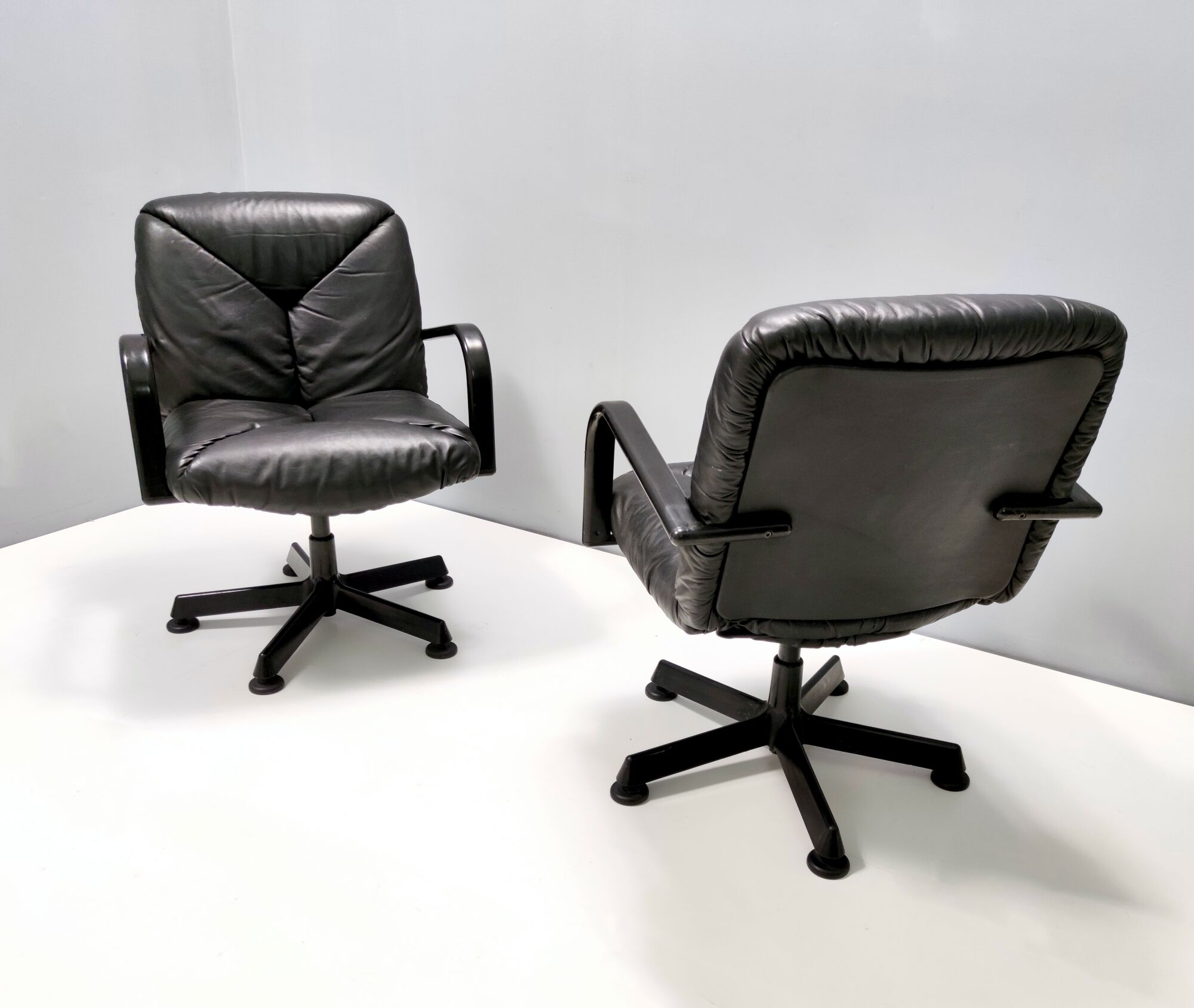 Postmodern Black Leather Office Chair by Vico Magistretti for ICF Design, 1978