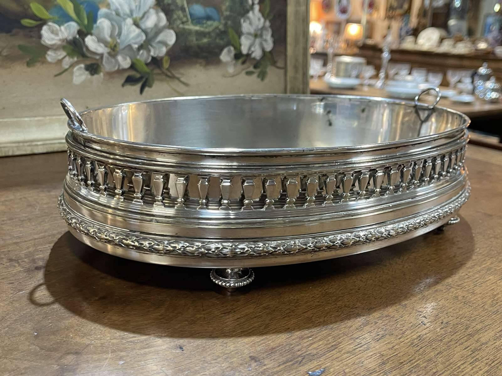Silver-plated metal table planter from the 1930s