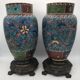 PAIR of Cloisonné Ceramic VASES, Floral Decoration, Bronze Base
