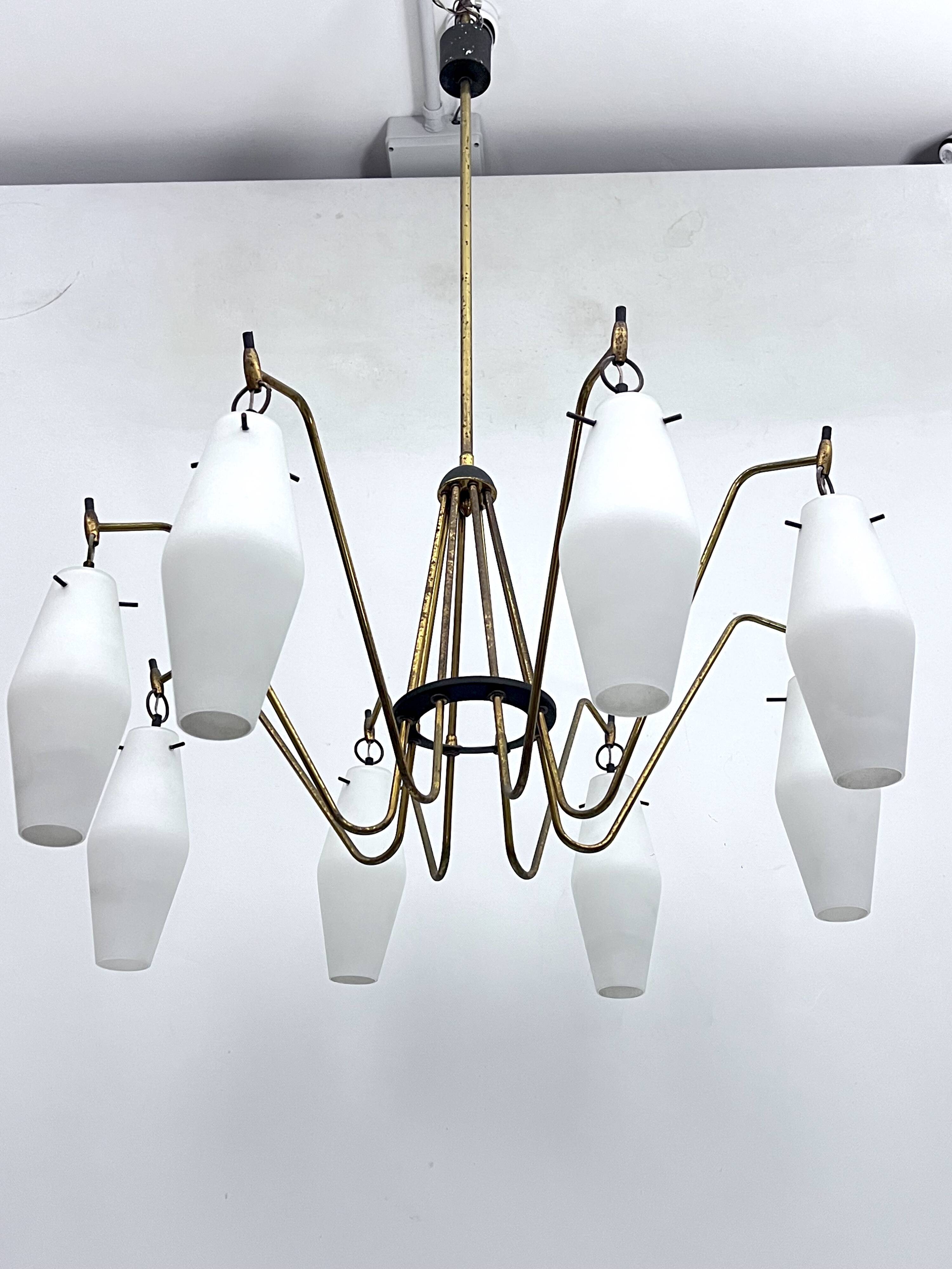 Mid-Century Large 8 arms Arredoluce manner chandelier. Italy 1950s
