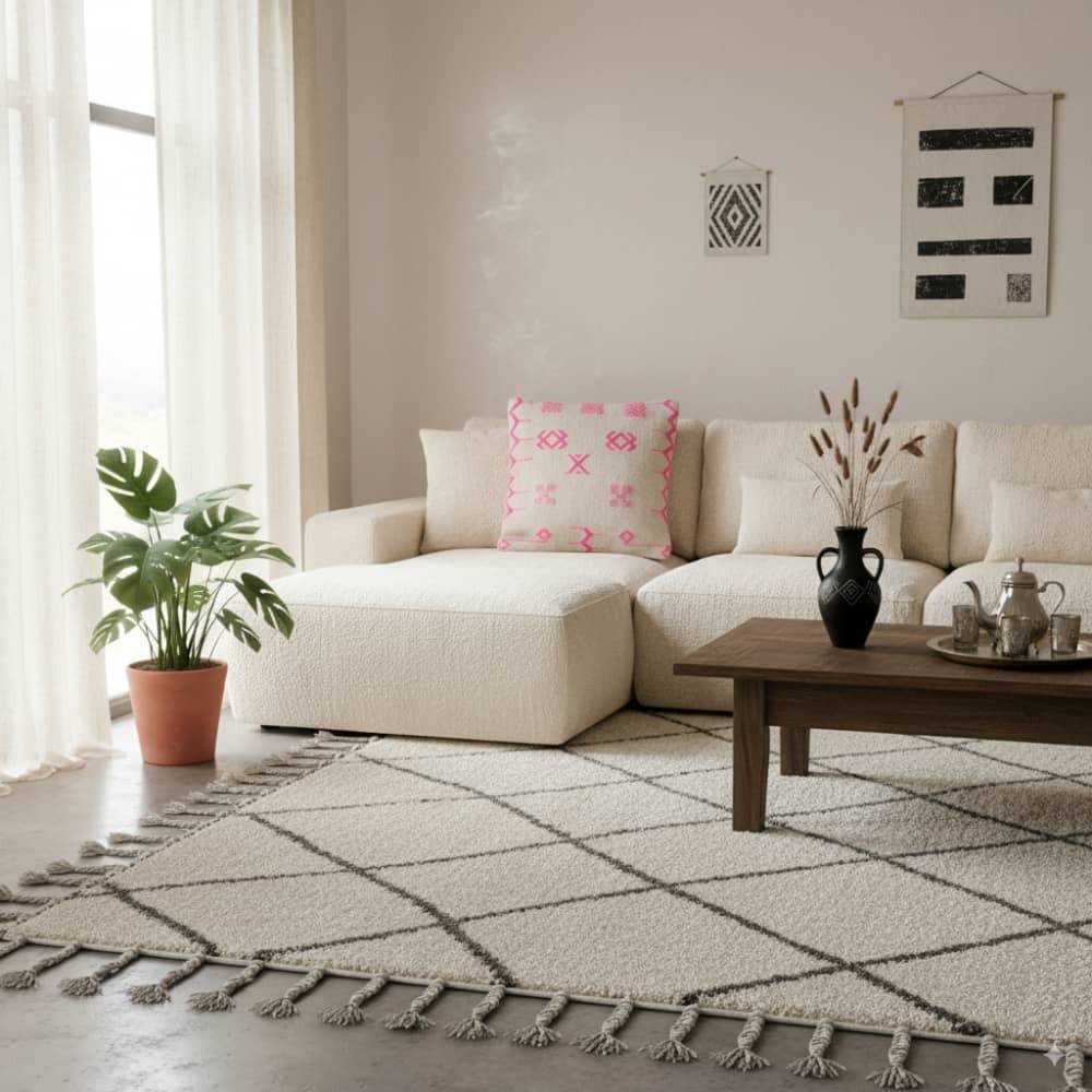 Pink and white bohemian Berber cushion