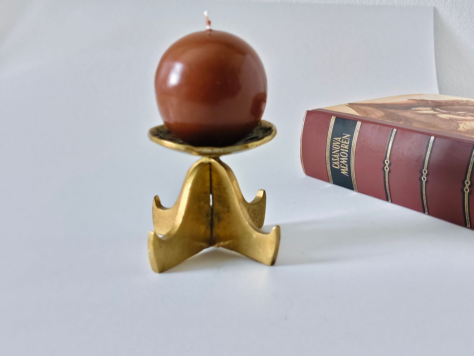 Brutalist vintage brass candlestick