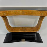 Italian Art Deco Console in Birch Burl and Black Lacquer, Attr. to Borsani, 40s