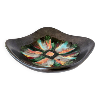 Matte and iridescent black ceramic dish 1960