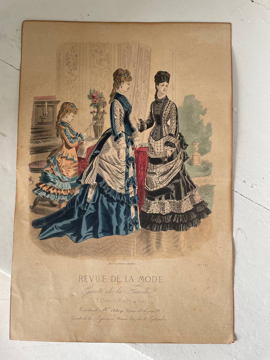 2 old engravings “fashion review”