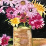 Tableau vintage à fleurs, cadre d origine