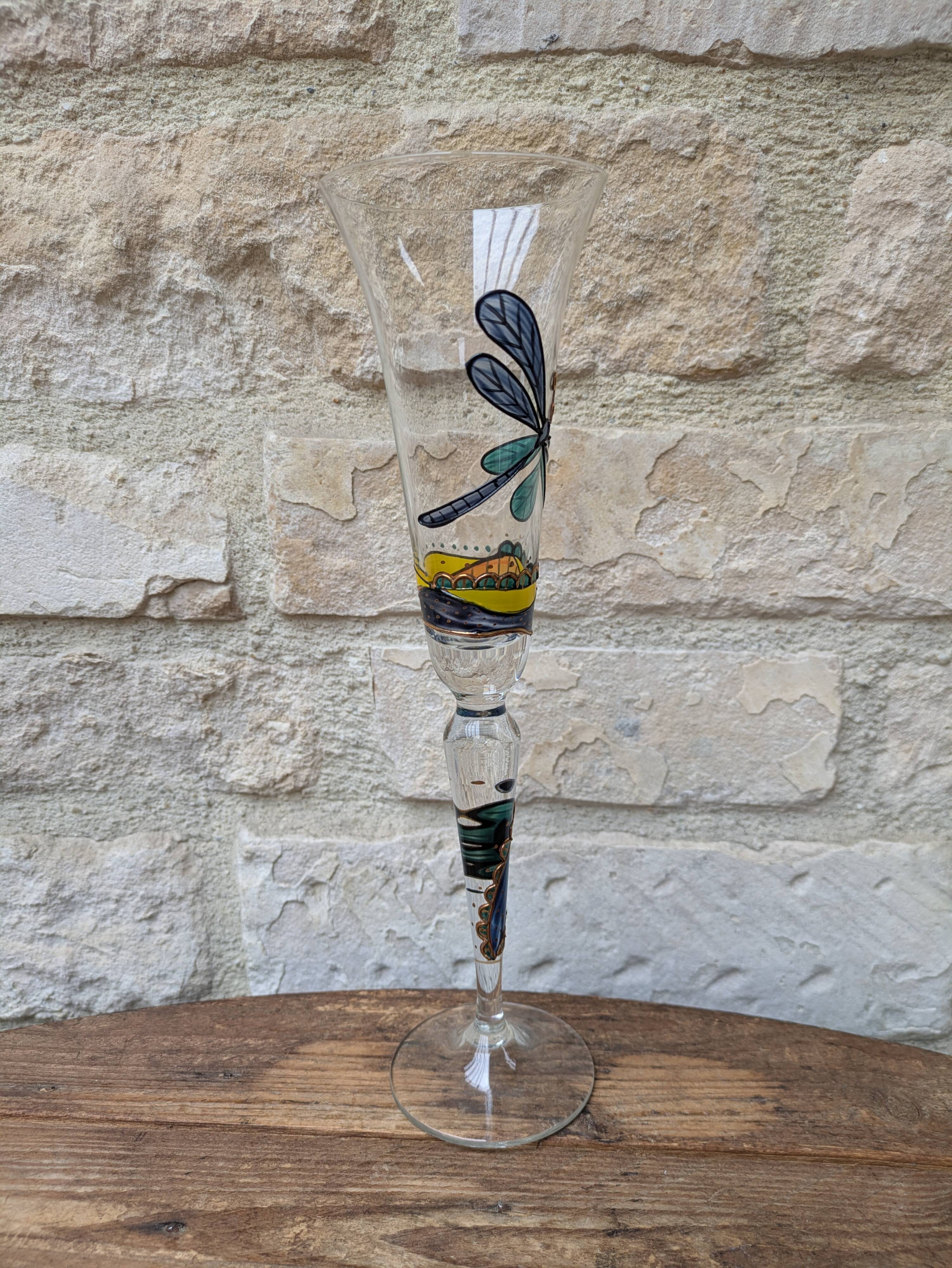 Champagne flute Paul Nagel collection Rêverie model Libellule hand-painted