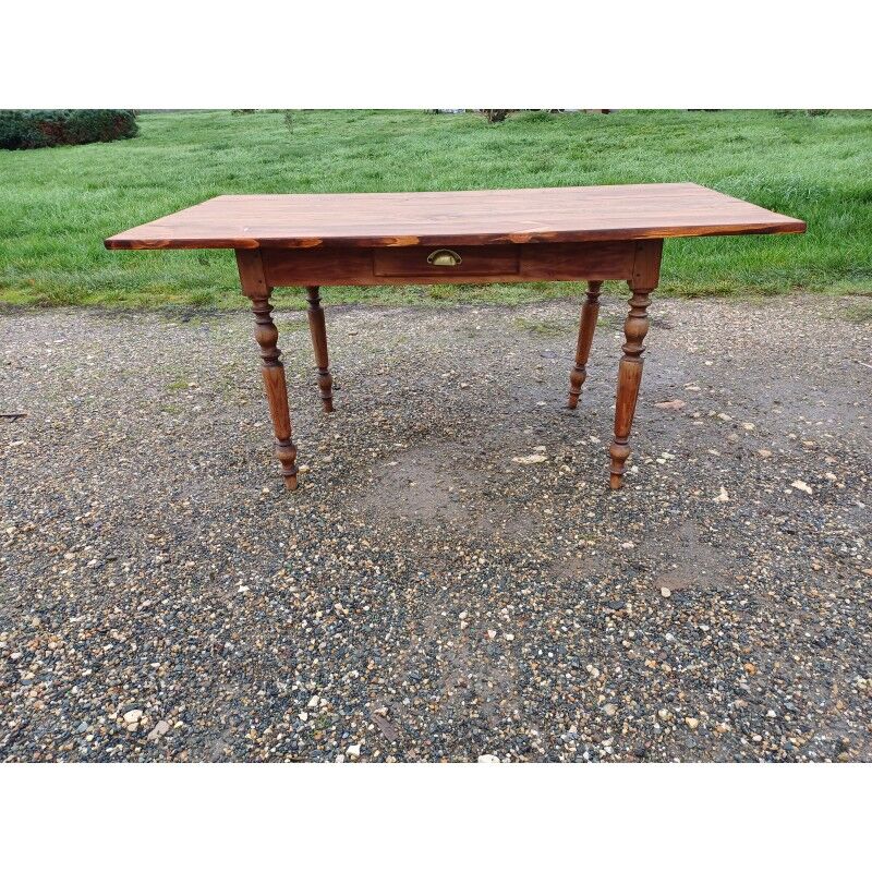 Country farmhouse table in pine and walnut, 1 drawer