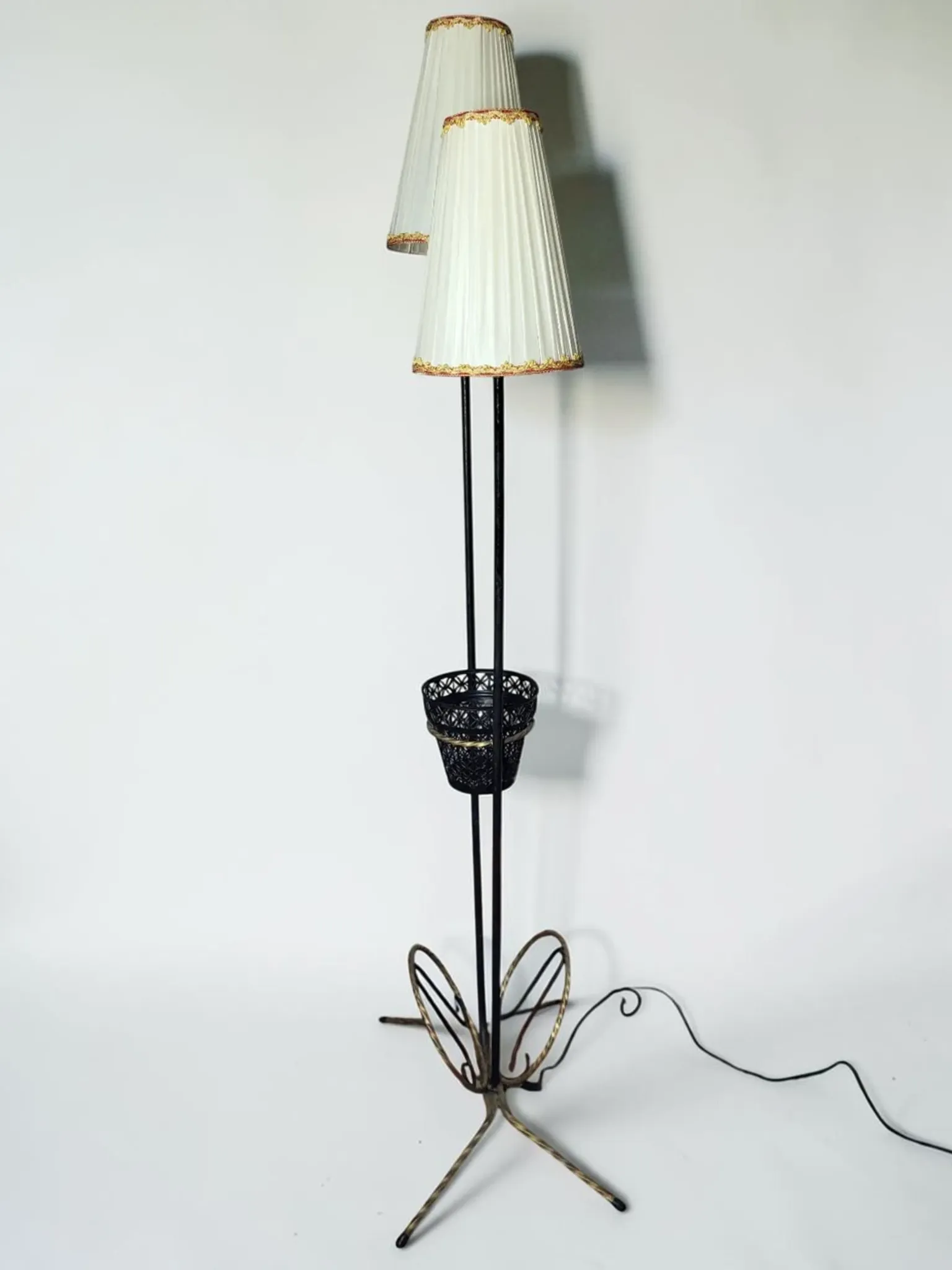 Wrought iron magazine rack floor lamp 1950s