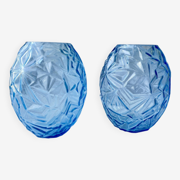 Pair of Art Deco vases in blue glass paste