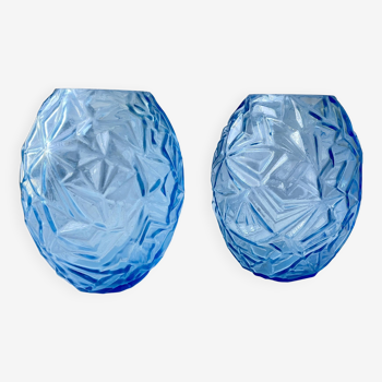 Paire de vases Art Déco en pâte de verre bleue