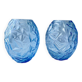 Paire de vases Art Déco en pâte de verre bleue