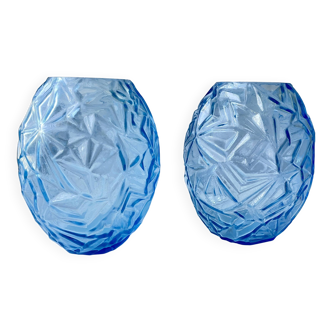 Paire de vases Art Déco en pâte de verre bleue