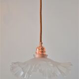 White pleated glass pendant lamp – electric mounting copper color
