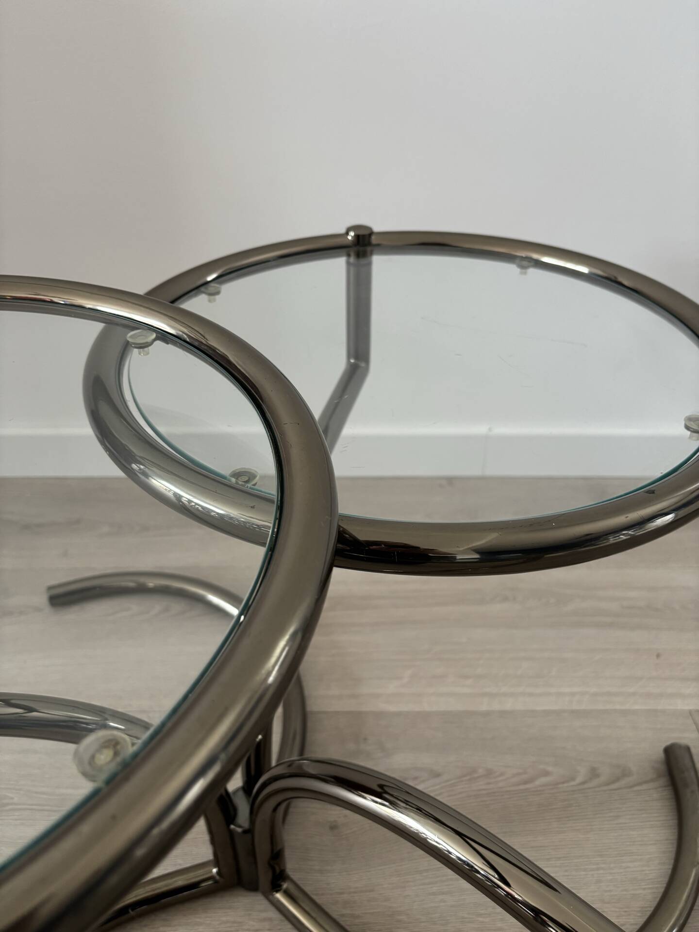 Table basse Morex attribuée à Milo Baughman années 70 3 plateaux