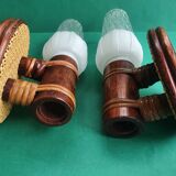 Pair of vintage rattan bamboo wall sconces
