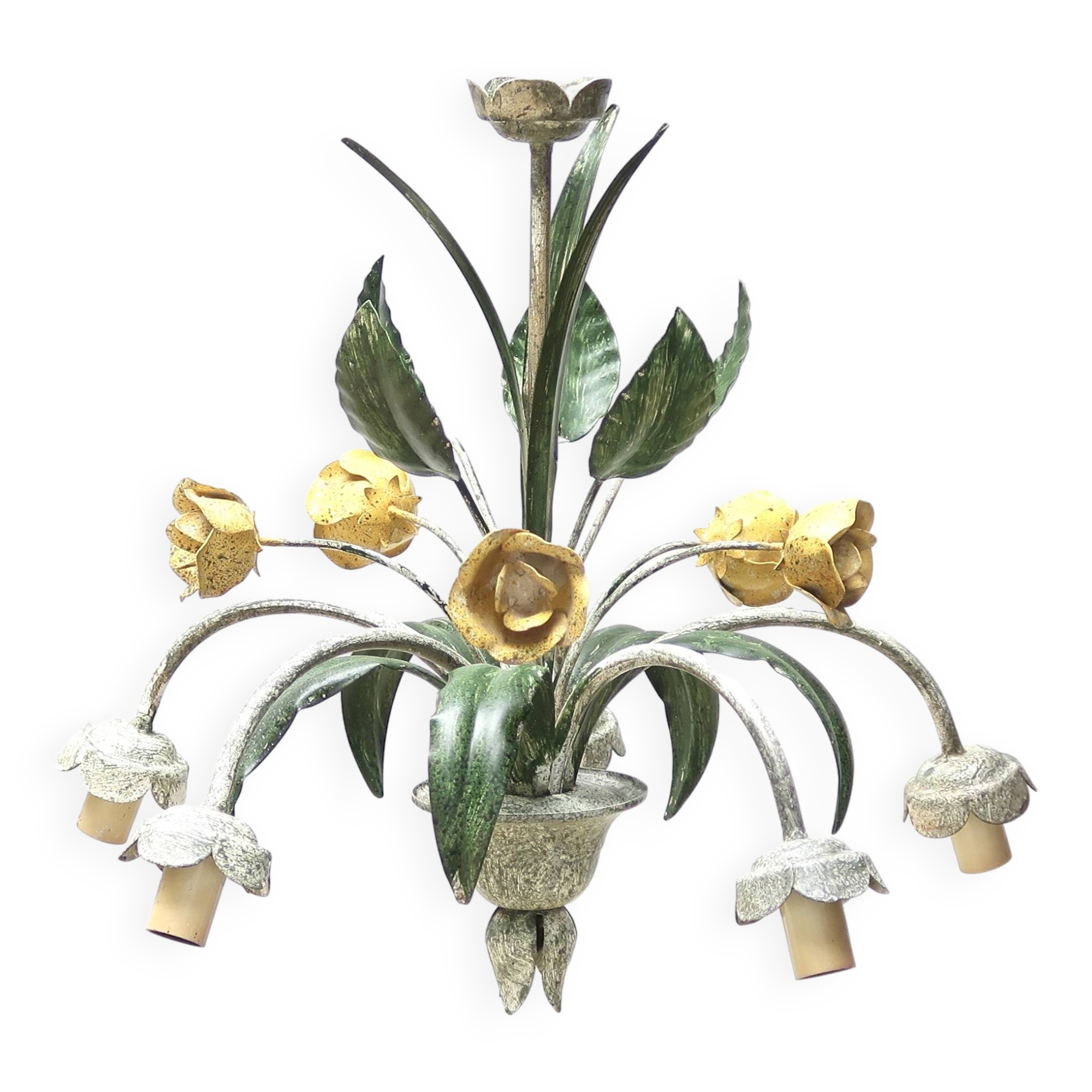 Floral chandelier with yellow flowers and green leaves, 90s
