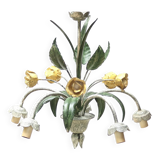 Floral chandelier with yellow flowers and green leaves, 90s
