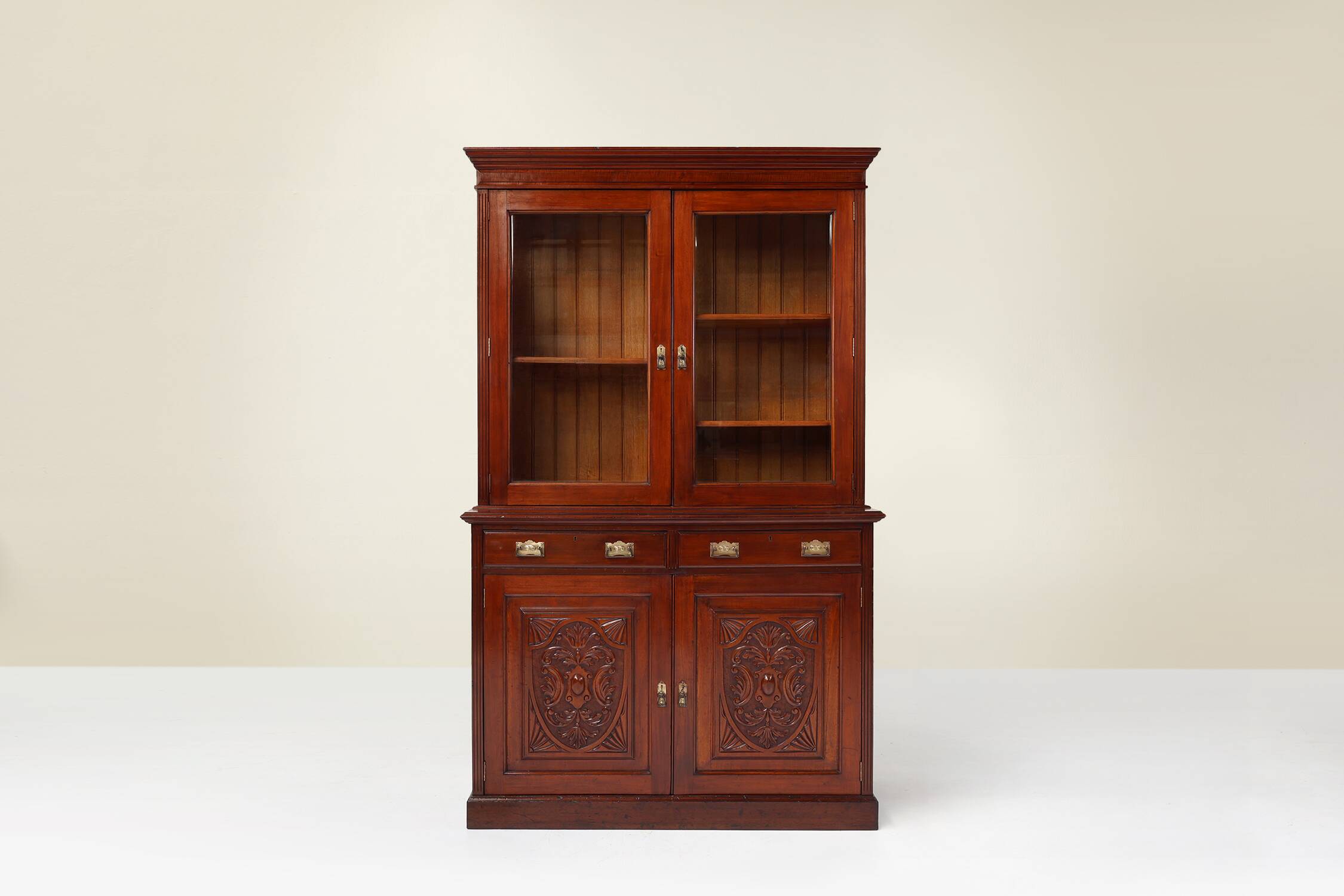 Art Nouveau Display Cabinet or Bookcase in oak with carvings and glass door