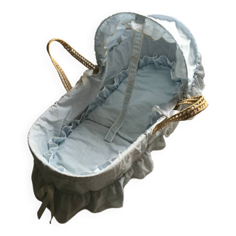 Couffin vintage - Made in France - Bleu à rayure & Noeuds