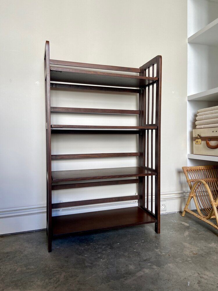 Dark wood folding bookcase 4 shelves