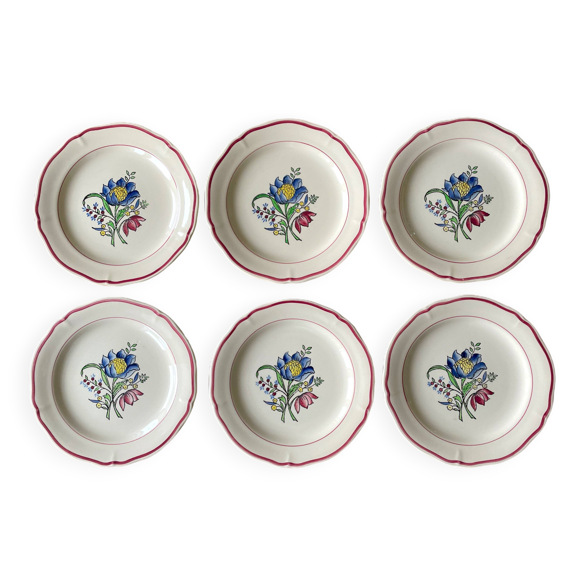6 old flat plates in Gien earthenware