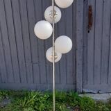Lampadaire chrome 6 boules opalines