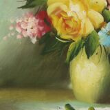 Fleurs dans un vase Nature morte Peinture amateur Signée 27 cm