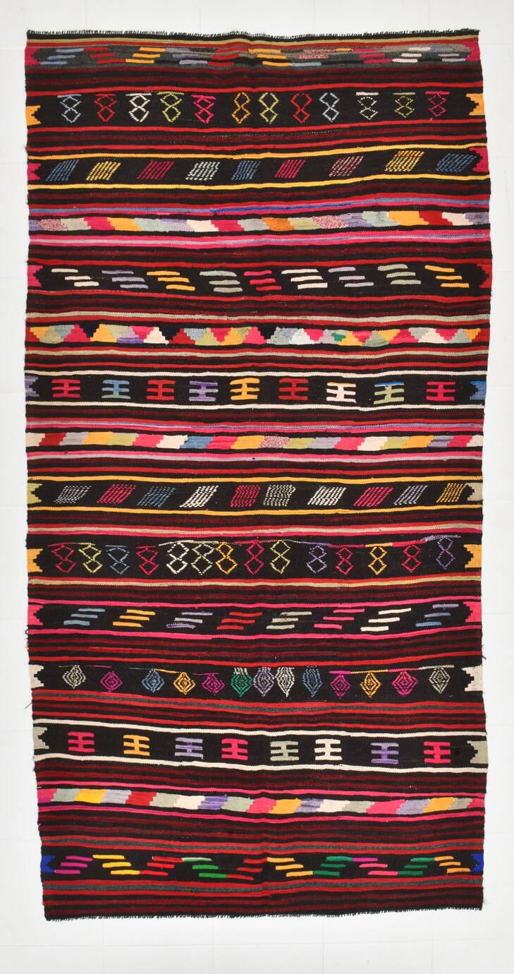 Burgundy Red Modern Pattern Kilim Rug, 162x313Cm