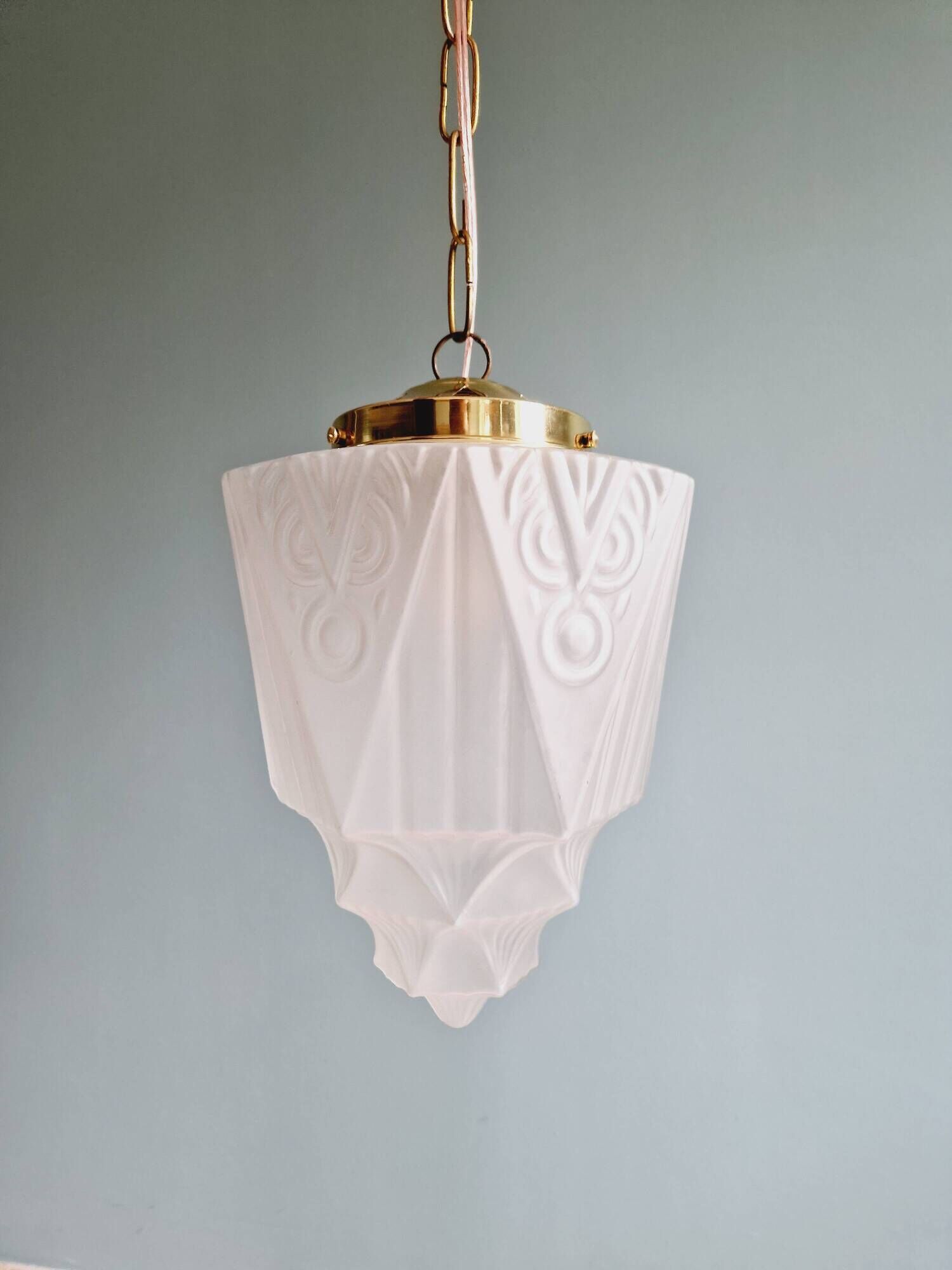 Art Deco pendant lamp in satin glass, 1920s-30s