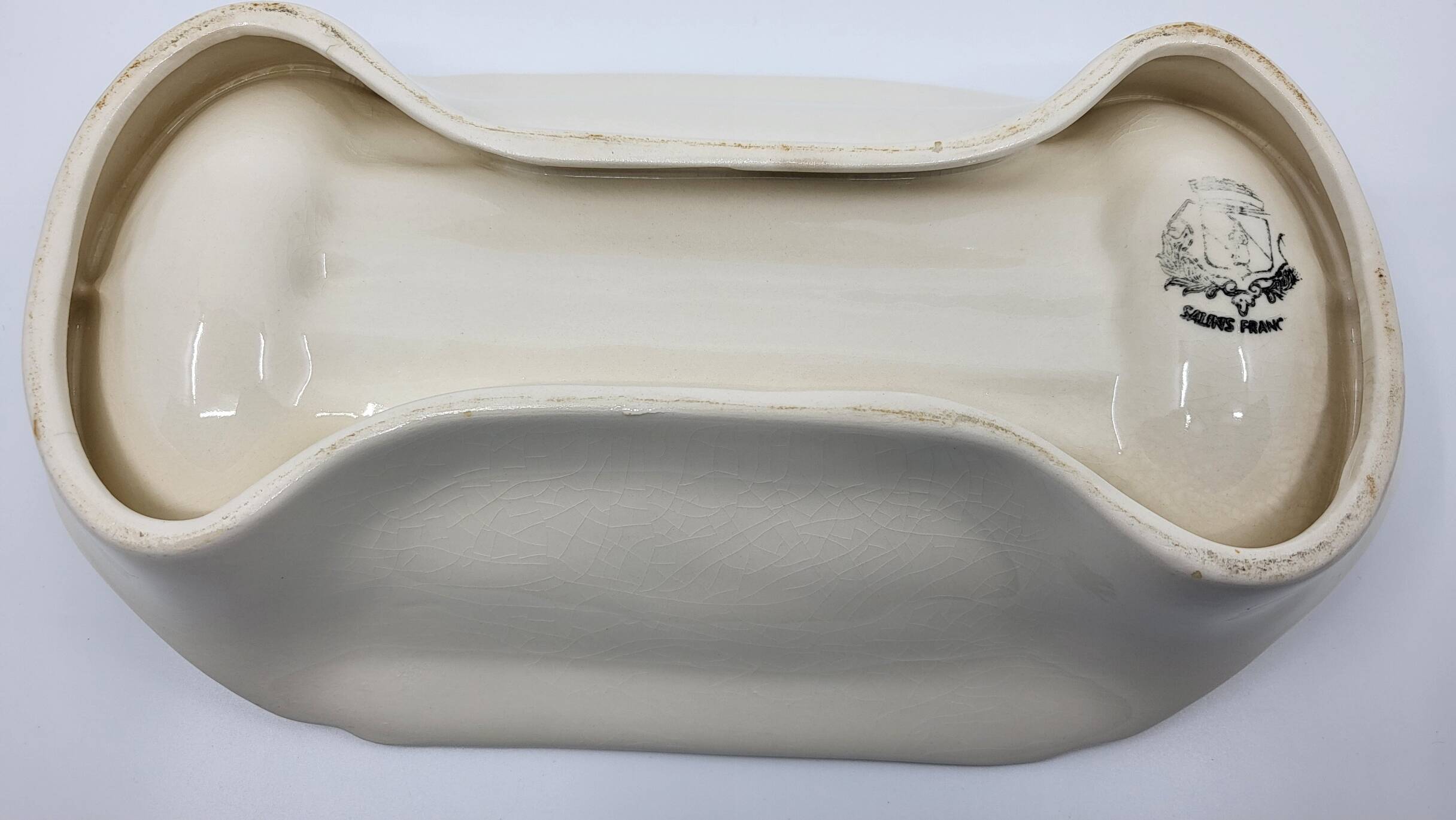 Salins earthenware slip dish decorated with asparagus, French, yellow and green, 20th century