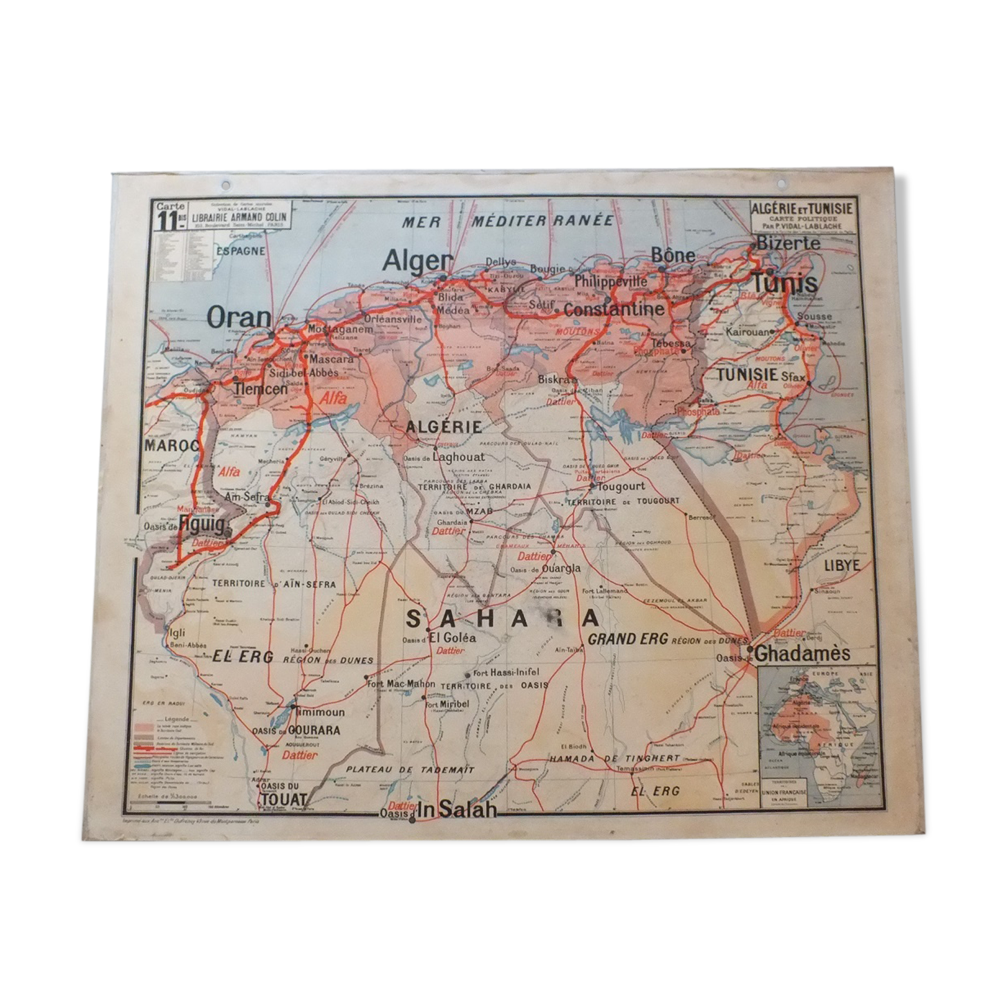 Vintage Vidal Lablache Algeria Tunisia No. 11 school map