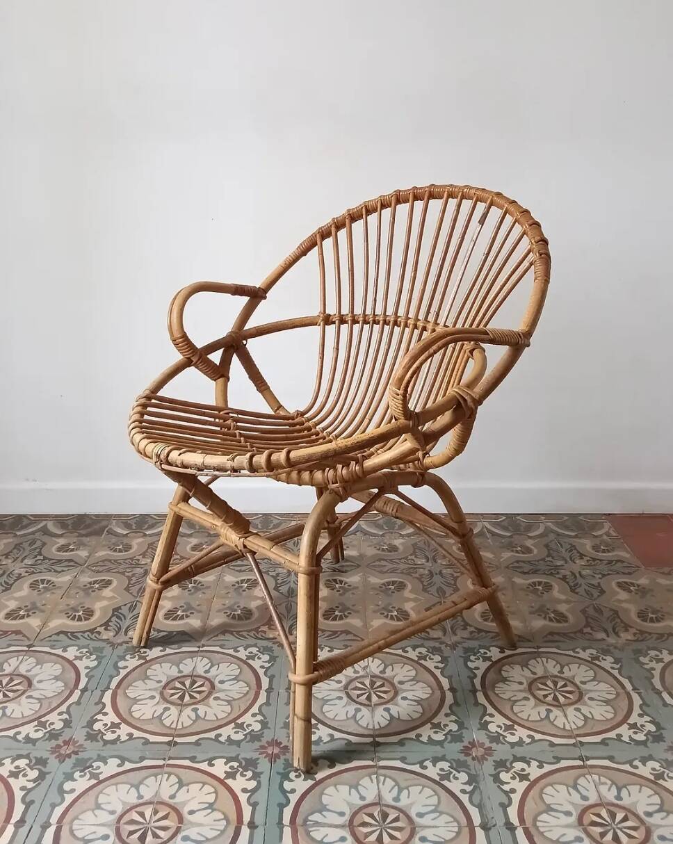 Trio de fauteuils rotin vintage