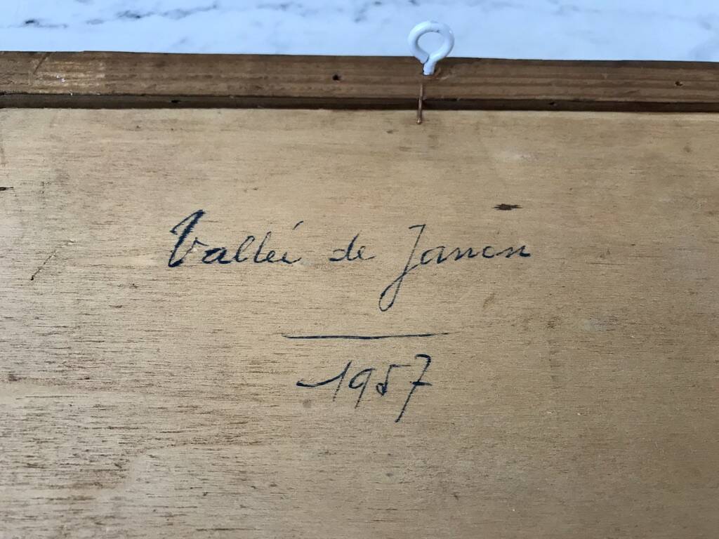 Oil painting on wood Janon valley landscape signed 1957