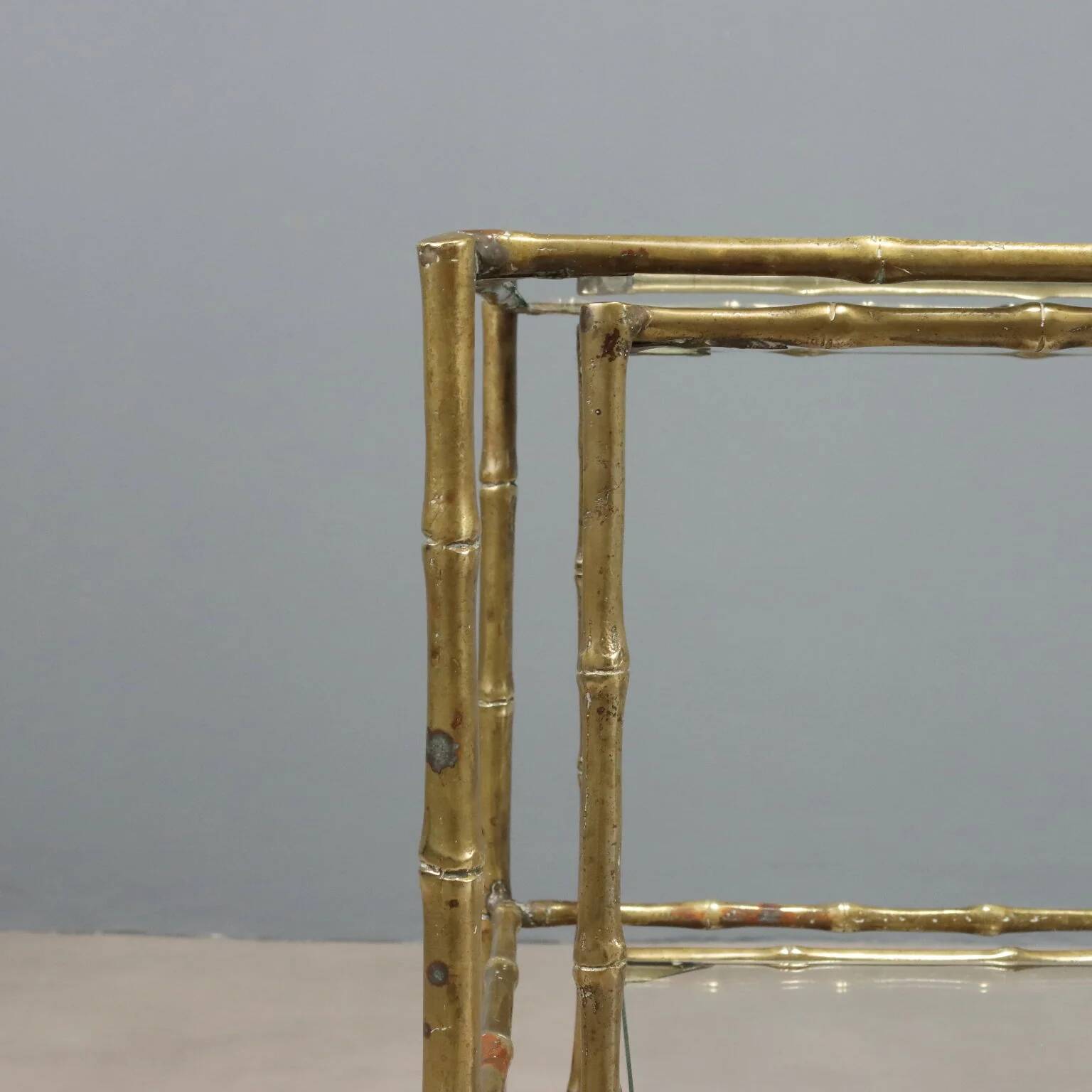 Vintage brass coffee tables in bamboo shape, 1960s design.