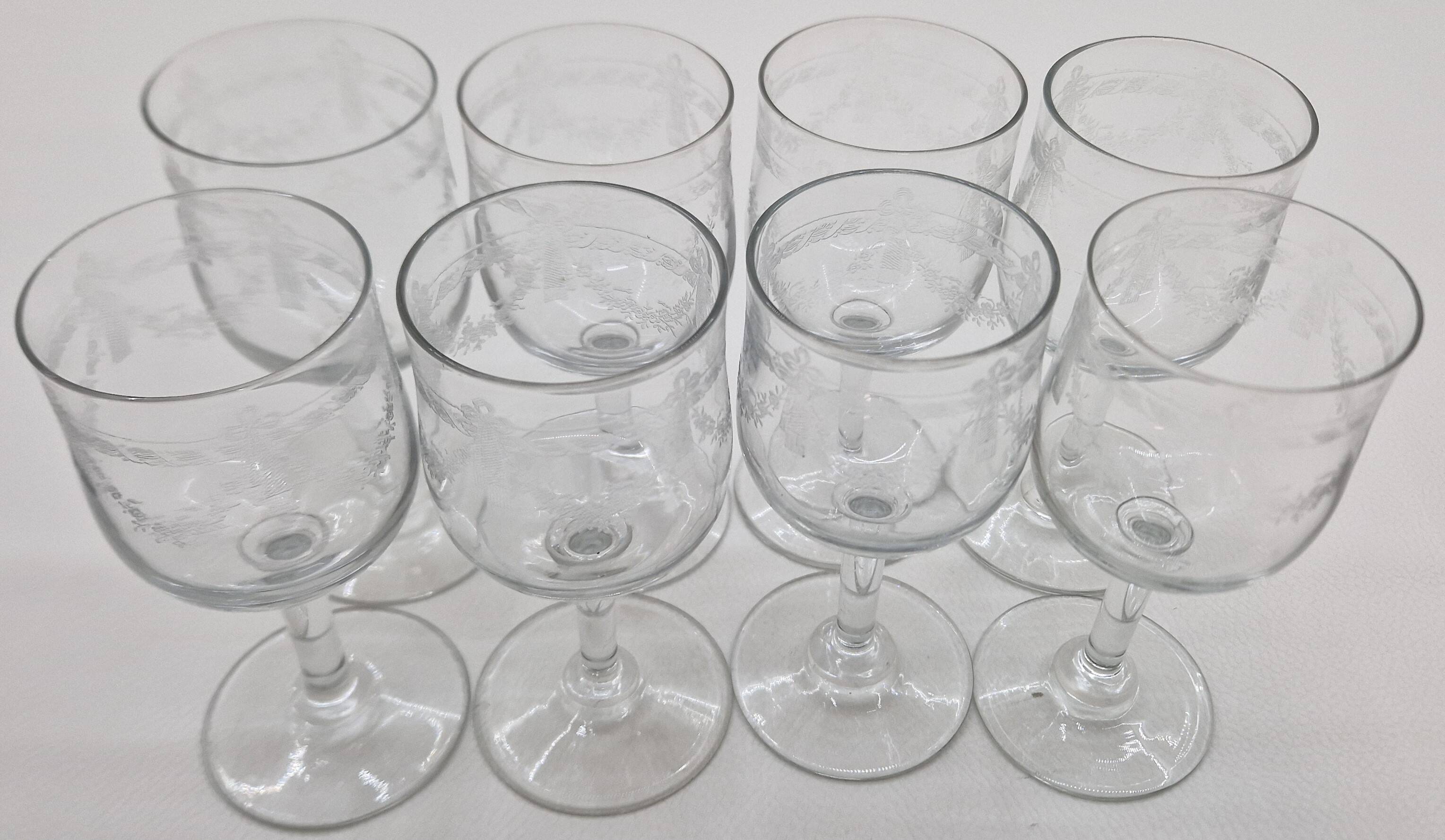 8 engraved crystal glasses