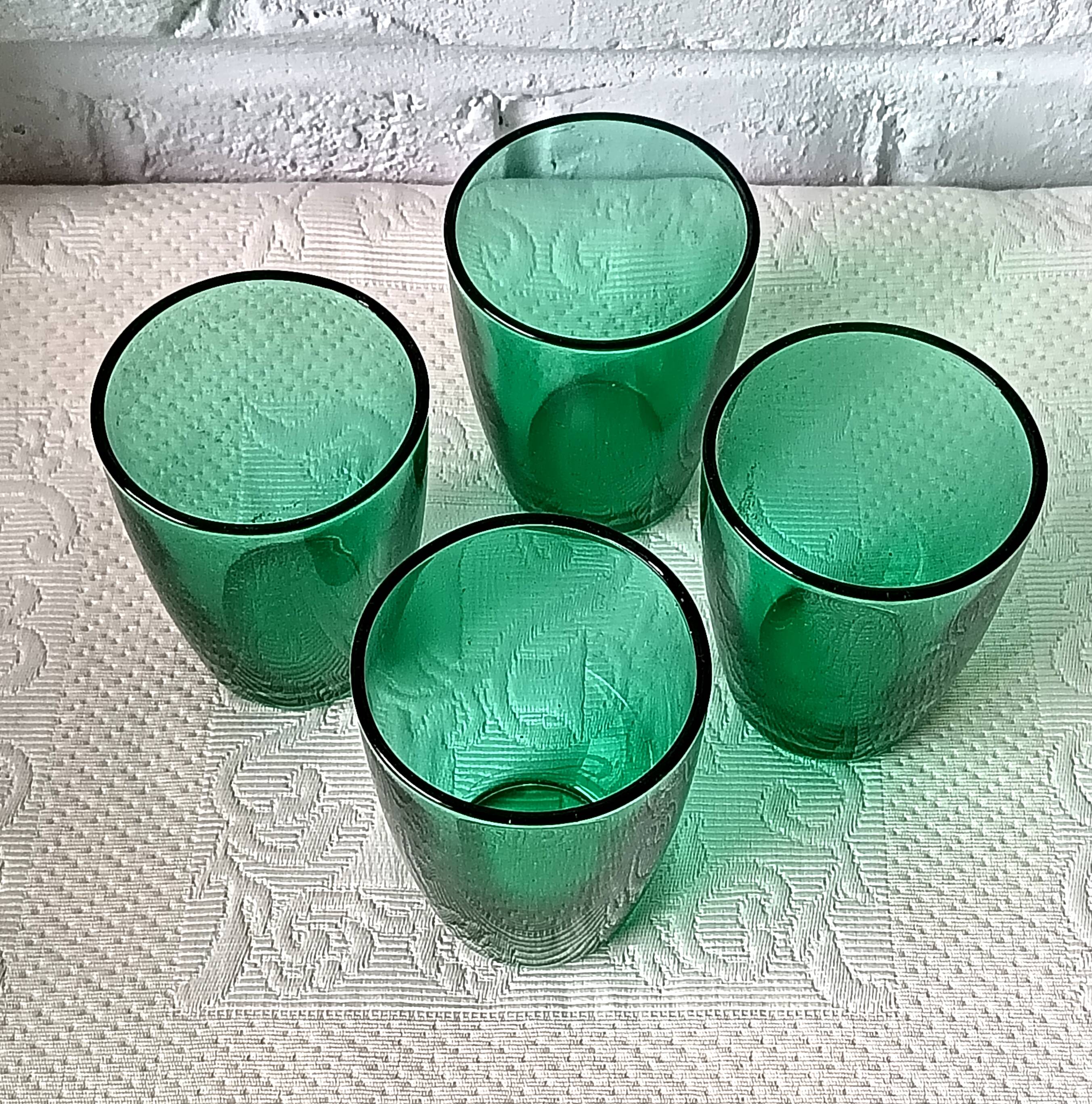 4 glasses 19 cl Retro emerald green tempered glass Arcoroc France
