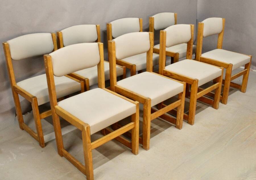 Set of 8 Brutalist Dining Chairs, 20th Century