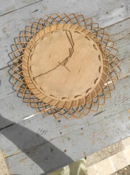 Vintage wicker flower mirror