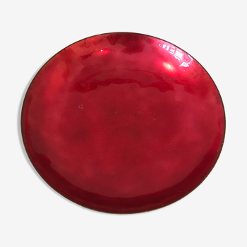 Assiette 23 cm métal émaillé rouge irisé et cuivre style KreniT scandinave vintage