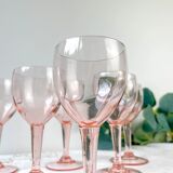 6 vintage faceted pink red wine glasses – 1950s – French elegance