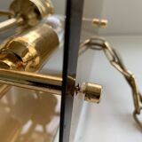 Lustre doré 4 ampoules à suspendre avec plaques en verre fumé