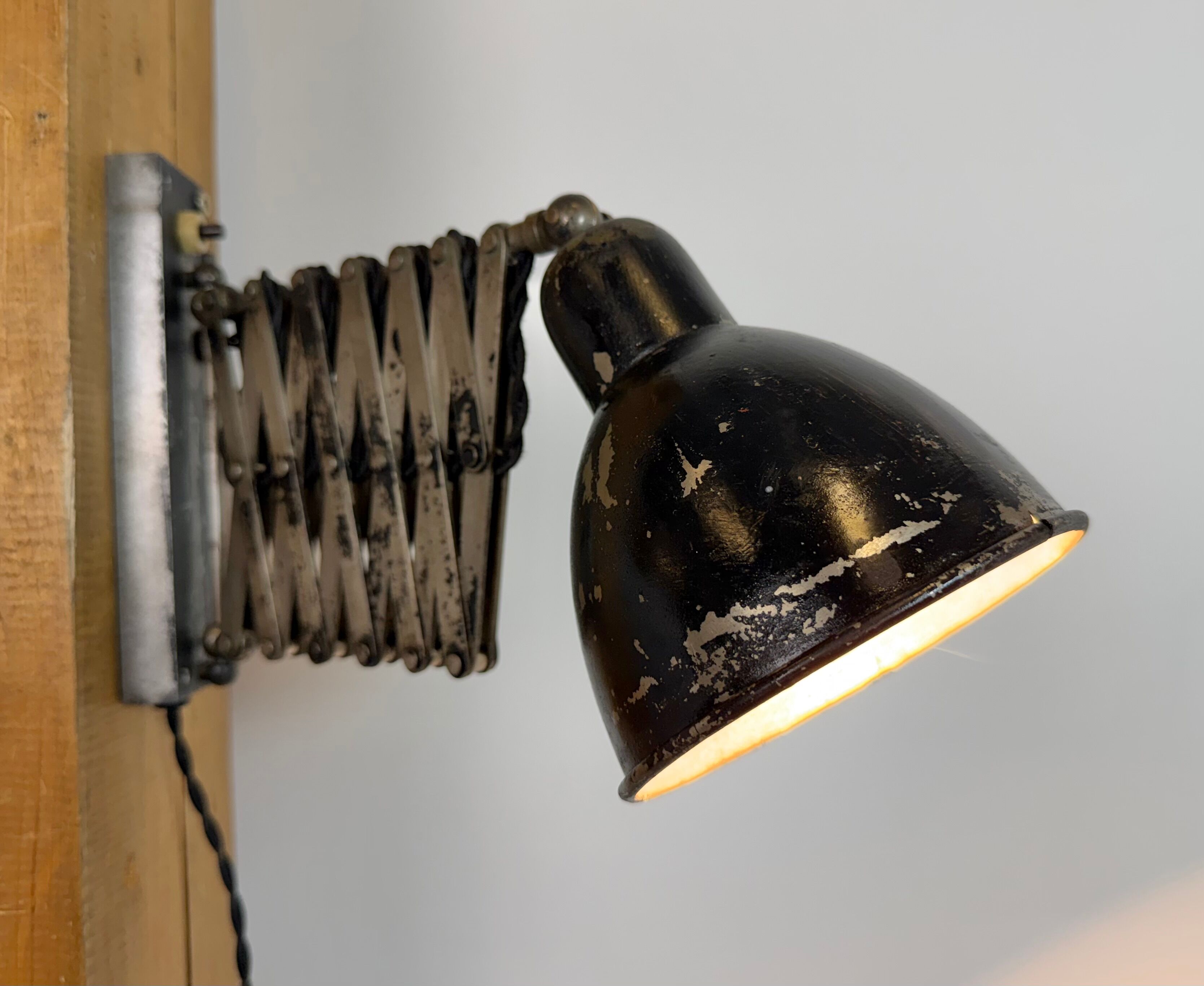 Industrial Black Scissor Wall Lamp, 1950s