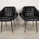 Vintage black skai armchairs